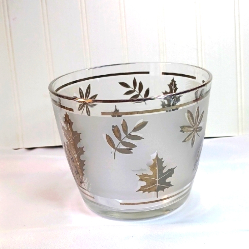 MCM Vintage Libby Glass Silver Foliage  Ice Cream Bowl 1960